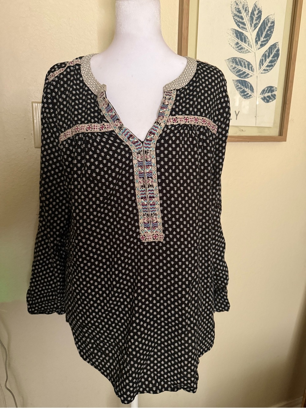 B. Smart Black Tunic with Multicolor Embroidered Placket